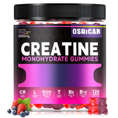 OSHICAR Creatine Gummies Raspberry bottle shown for convenient post-workout support