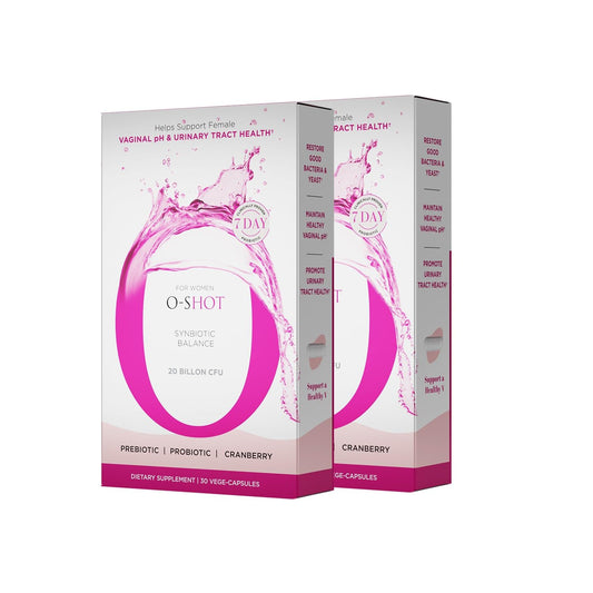 O-Shot vegan probiotic bottle promoting vaginal balance and urinary comfort