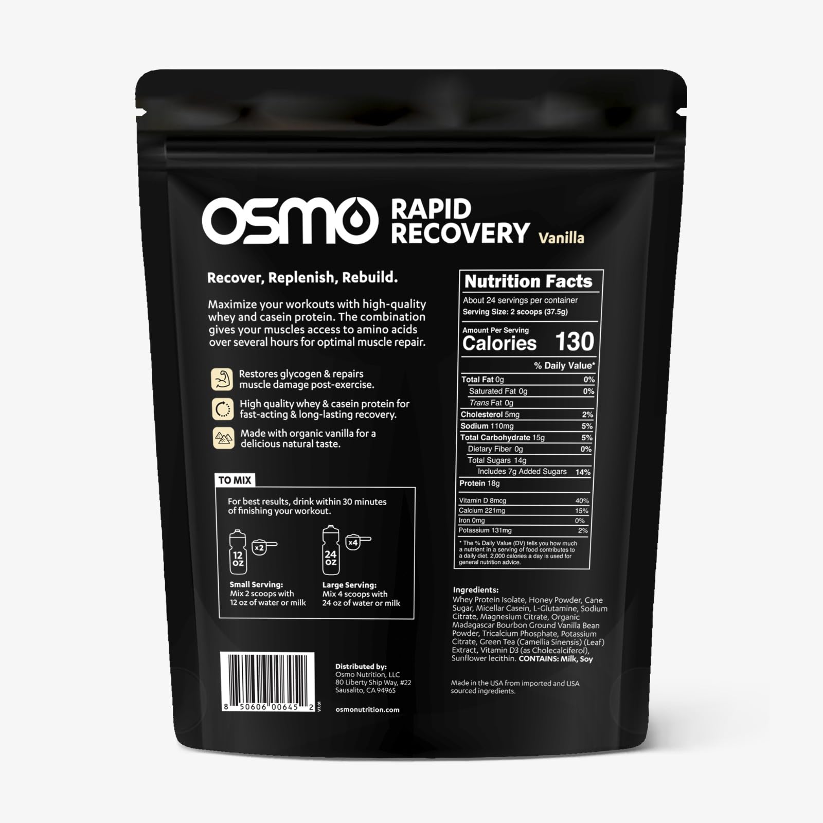 Osmo Rapid Recovery vanilla tub with lid closed for on-the-go protein support