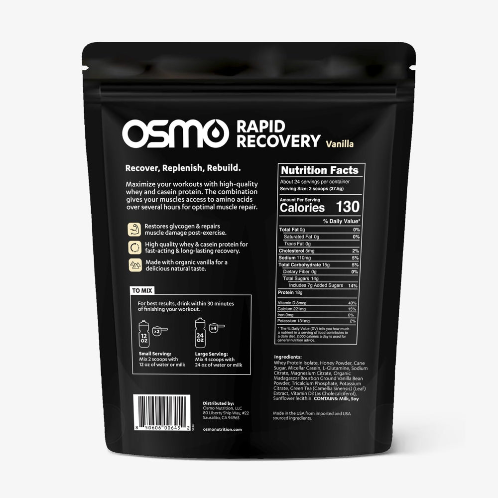 Osmo Rapid Recovery vanilla tub with lid closed for on-the-go protein support
