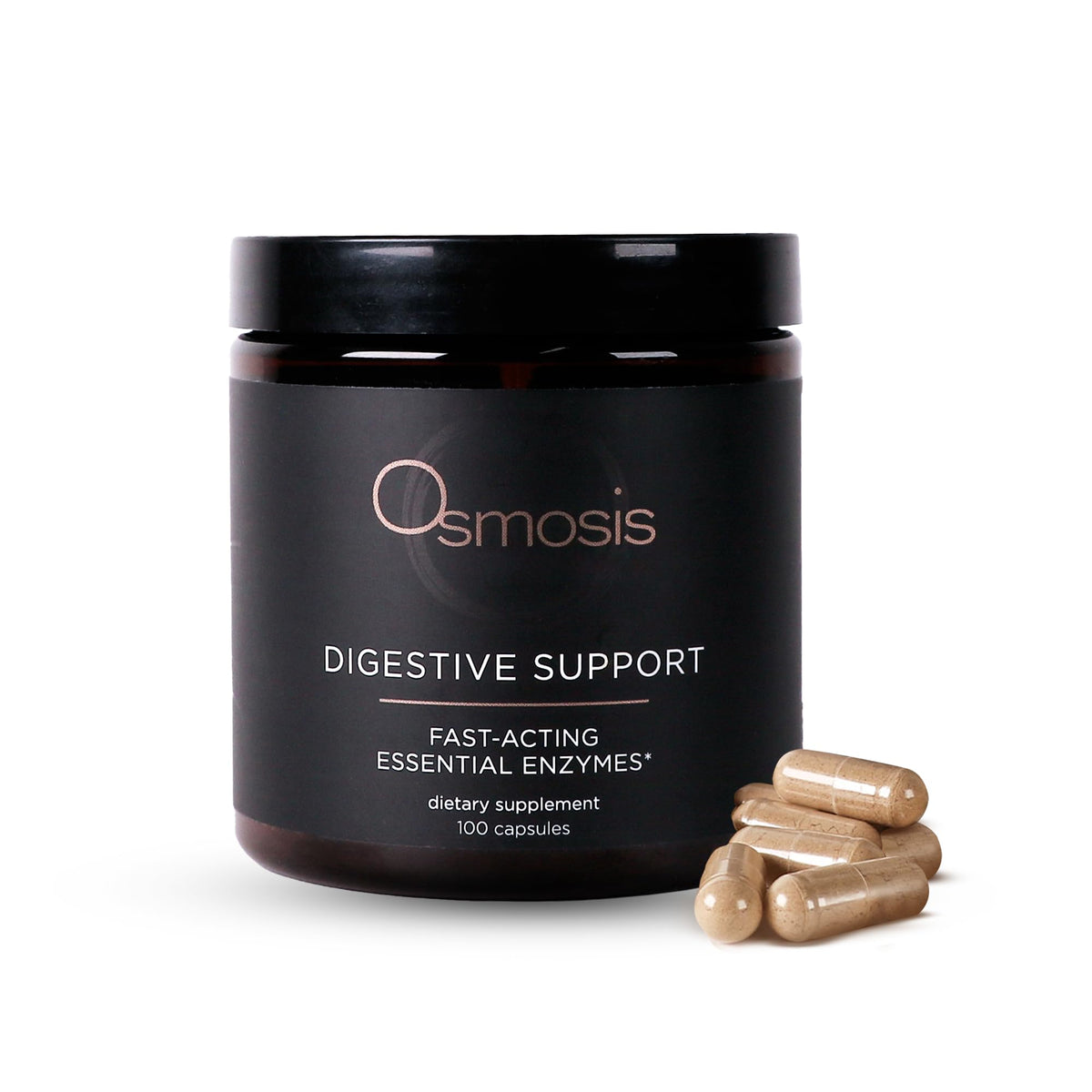 OSMOSIS Digestive Support Enzyme bottle front shows a potent blend for better digestion.