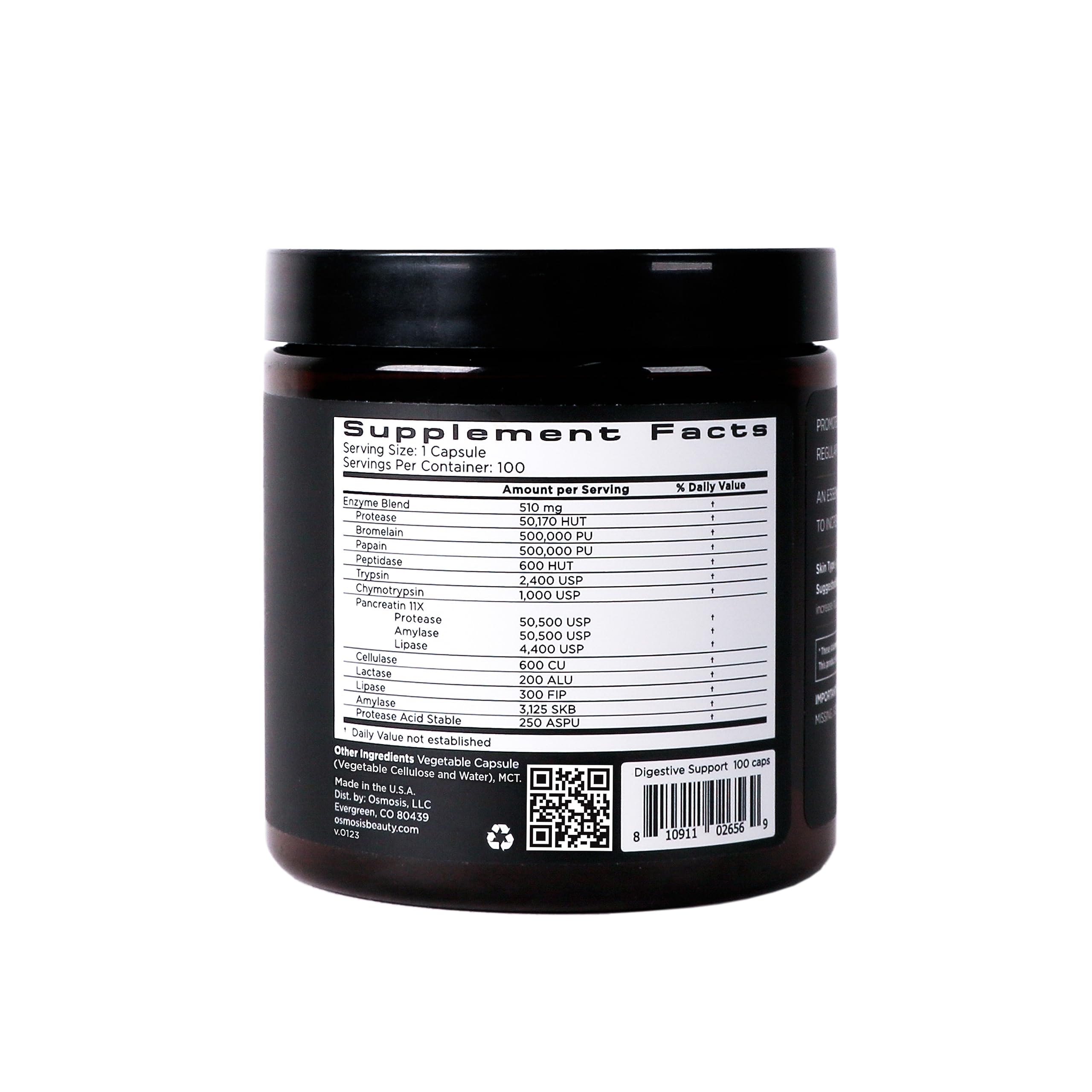 OSMOSIS Digestive Support Enzyme usage guide shows serving ideas for meals.
