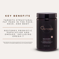 Close-up of OSMOSIS Recovery capsules showing easy-to-swallow soft gels.