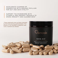 Close up of OSMOSIS Skin Aid label highlighting Organic Triphala and Beta-Carotene