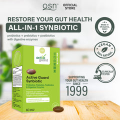 OSN ActiveGuard softgels front view highlighting vegetarian formula for gut balance
