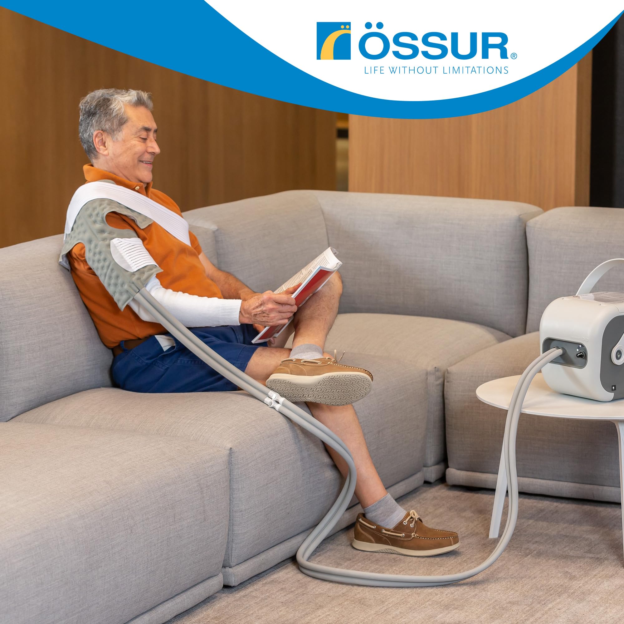 Ossur portable reservoir showcases a compact design for easy at-home use.