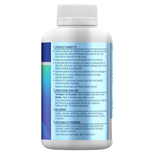 Ostelin Vitamin D Plus Calcium bottle side for dosage guidance