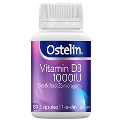 Ostelin Vitamin D3 1000IU bottle view, supporting daily calcium absorption and bone health.