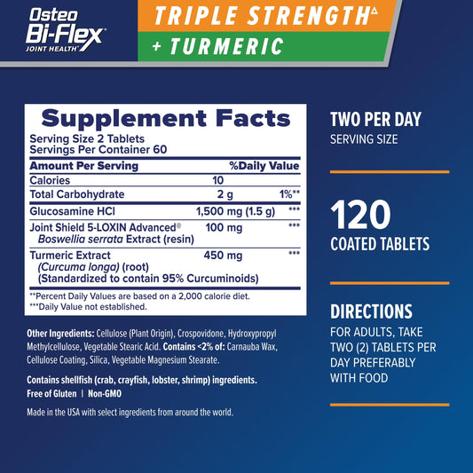 Osteo Bi-Flex glucosamine tablets close-up for joint comfort.