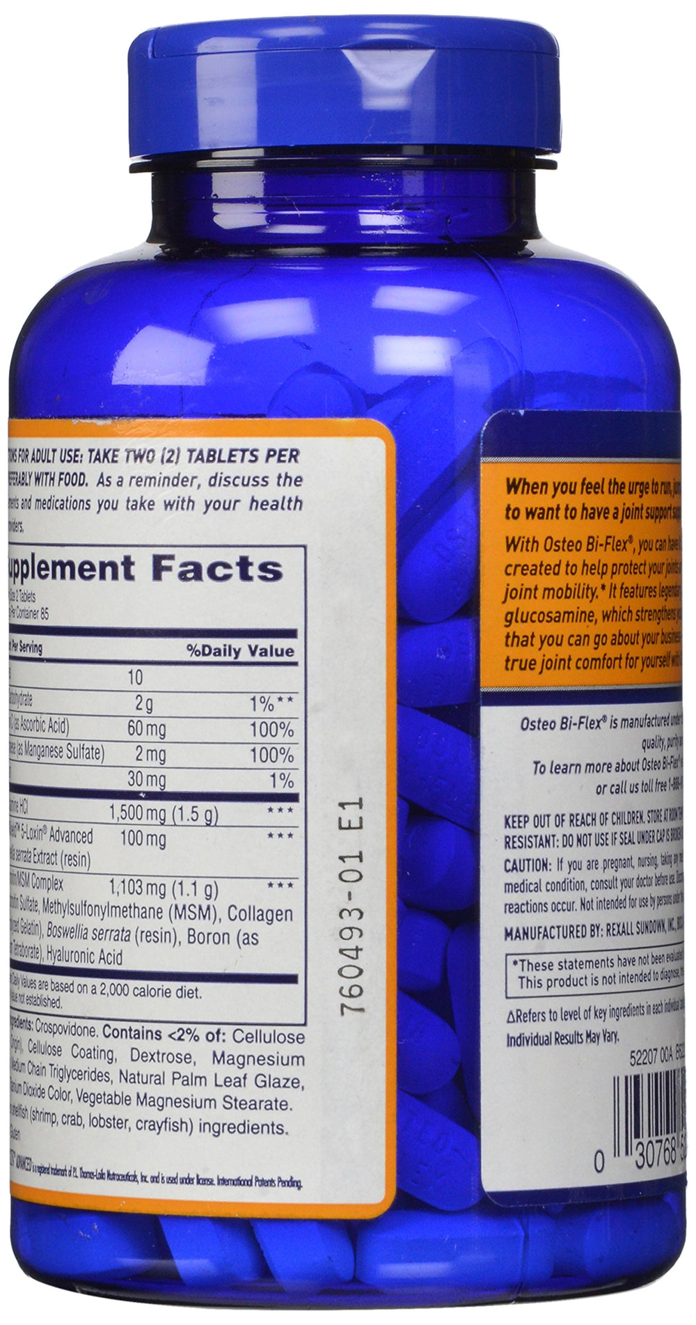 Packaging closeup of Osteo Bi-Flex Triple Strength highlighting Joint Shield and AKBA.