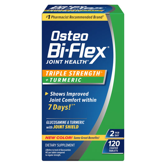 Osteo Bi-Flex triple strength turmeric bottle supports daily joint activity.