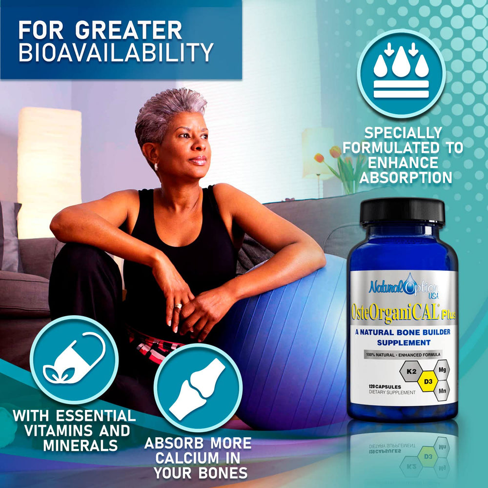 Osteorganical Plus vitamin D3 bottle supporting calcium uptake