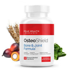OsteoShield bottle front displaying the bone health formula for daily support