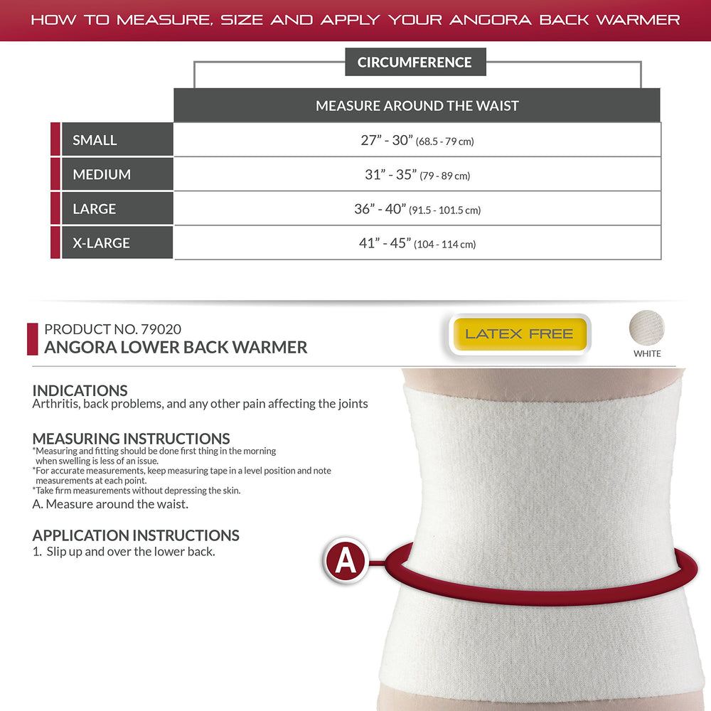 OTC back warmer angora on-back wear demonstrating comfortable back coverage