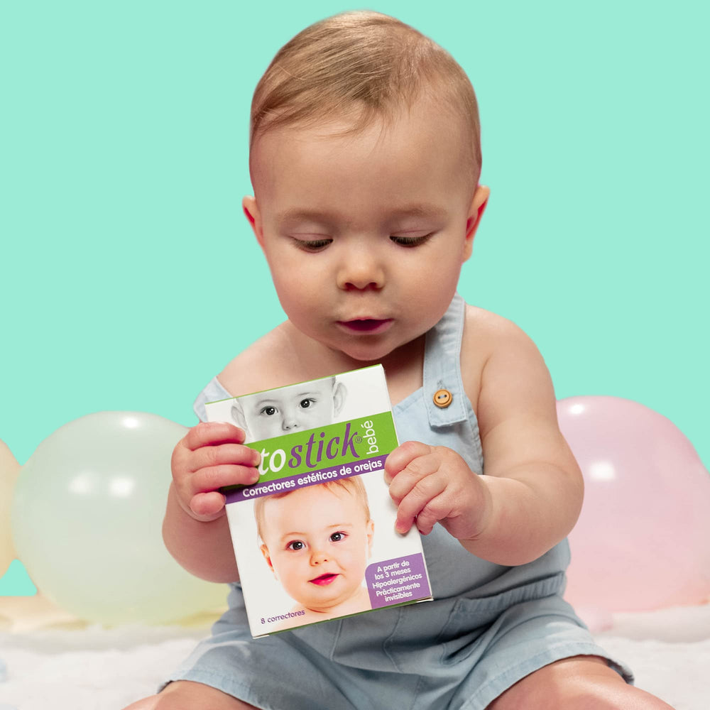 Otostick Baby worn during quiet play for subtle correction