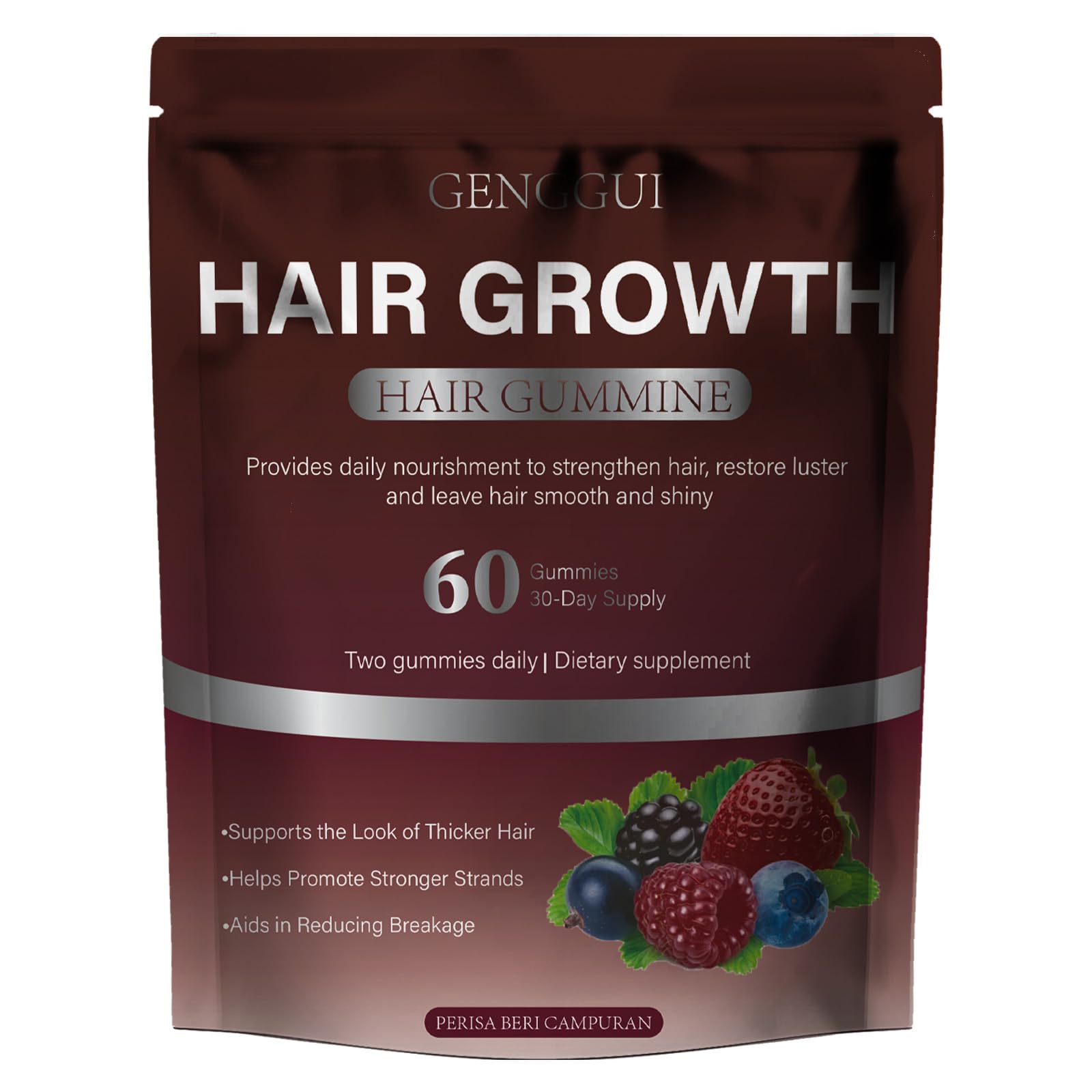 OUHENGTEK Hair Growth Gummies bottle front for daily beauty support, easy chew.