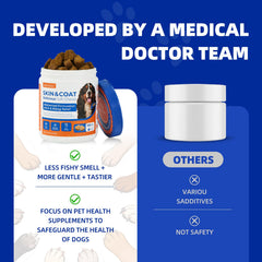 OurCares Omega-3 dog glossy coat indicates hydration and healthy fur.