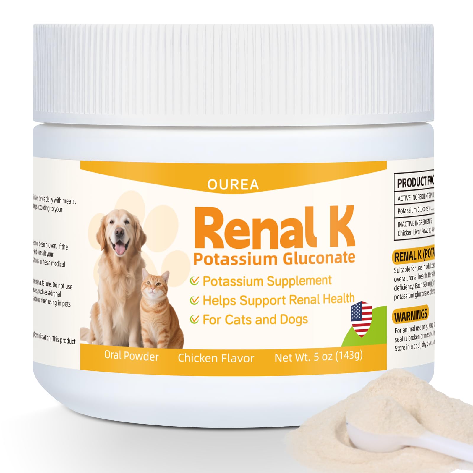 Ourea Renal K powder in a dog bowl for easy potassium support.