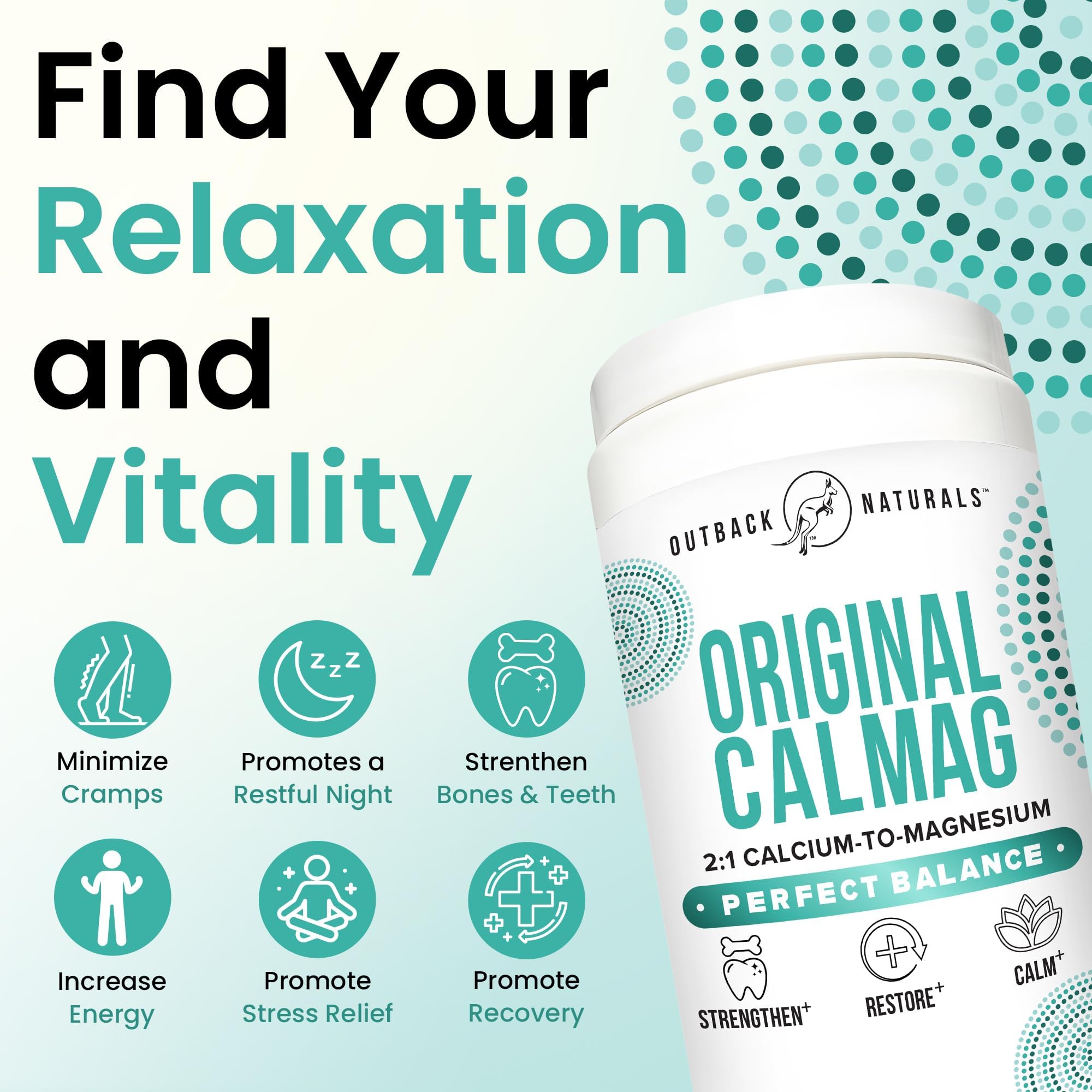 Outback Naturals calcium gluconate powder shown for smooth mixing in a shaker.