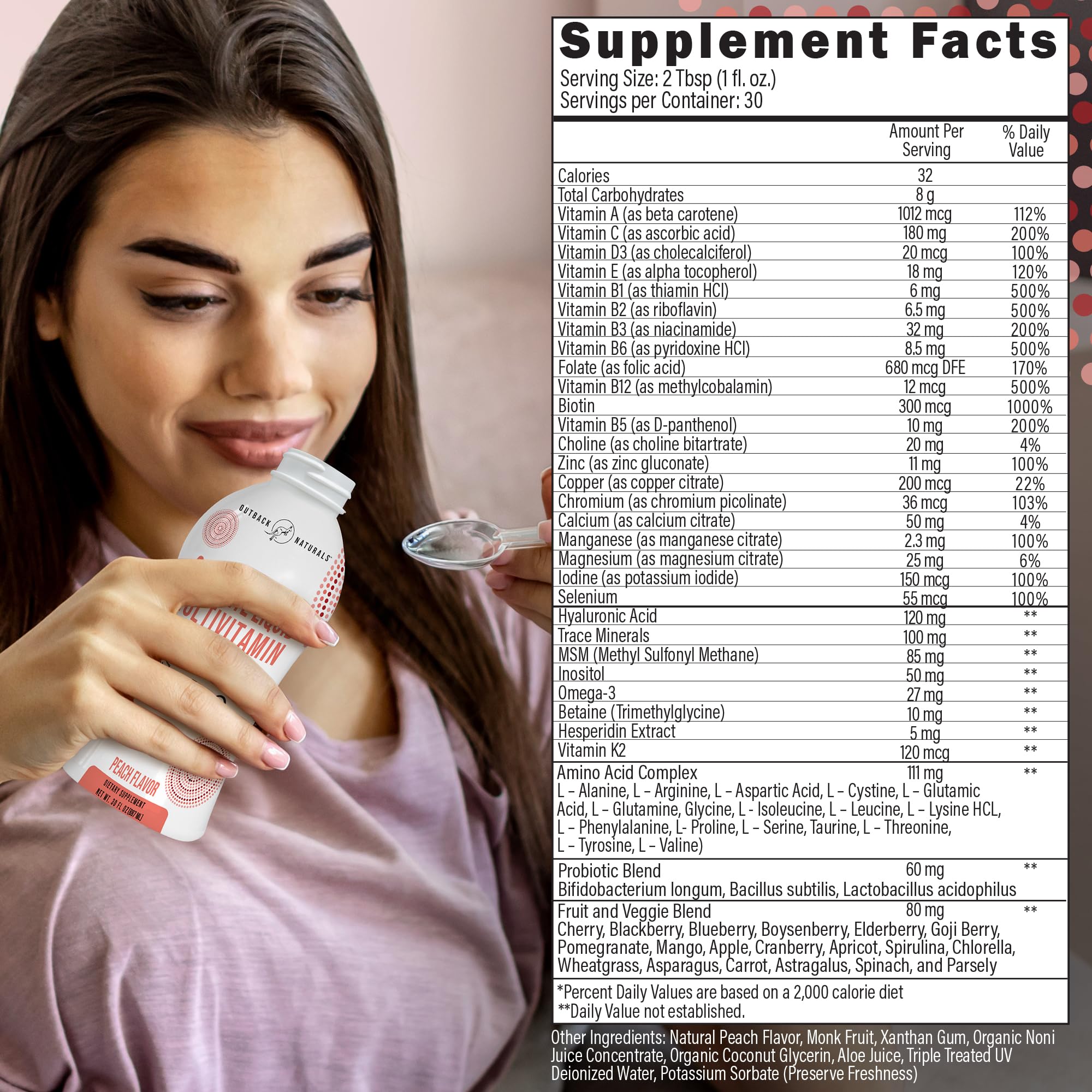 Outback Naturals Complete Liquid Multivitamin goji-berry-elderberry image emphasizes antioxidant-rich superfoods