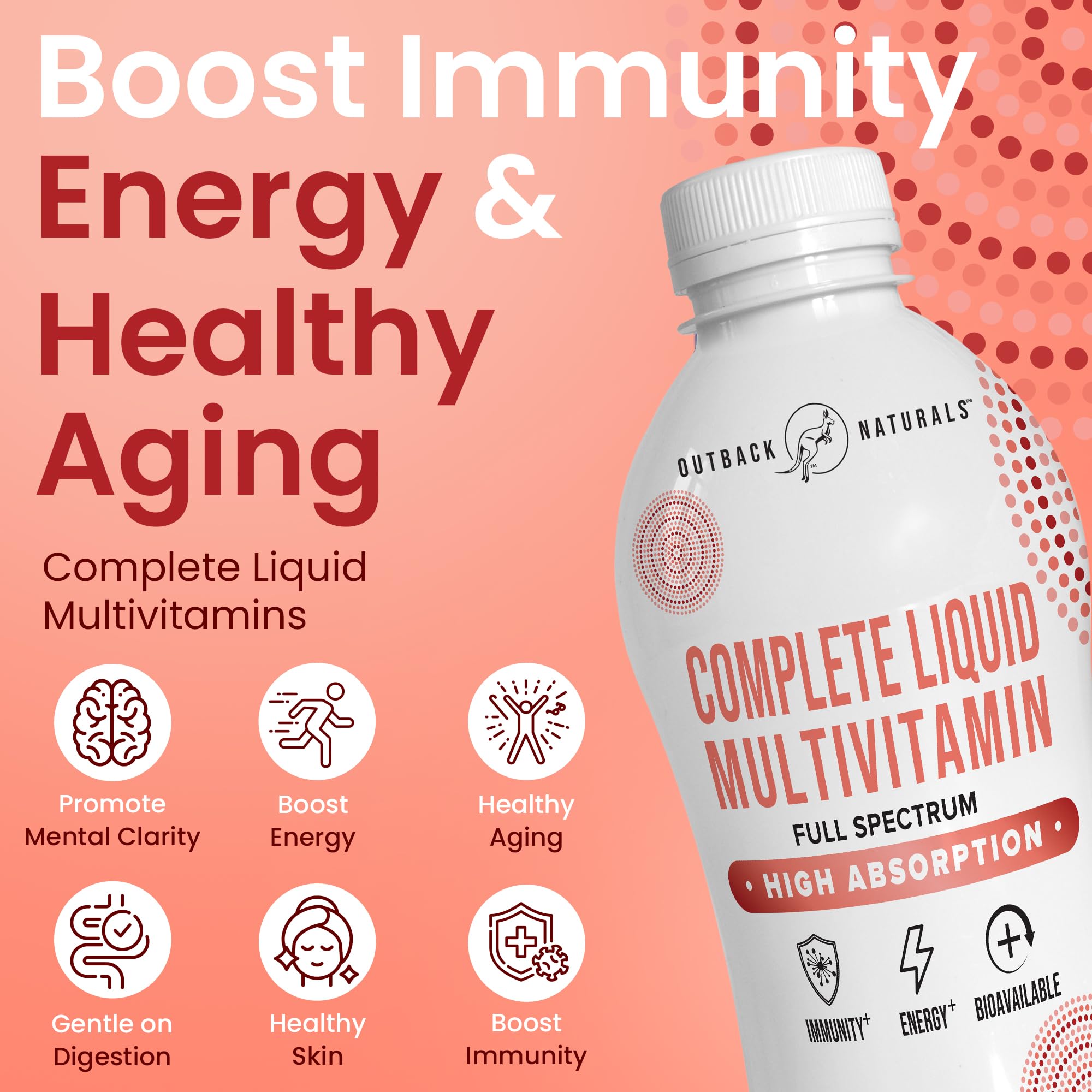 Outback Naturals Complete Liquid Multivitamin pour shows quick absorption for busy mornings