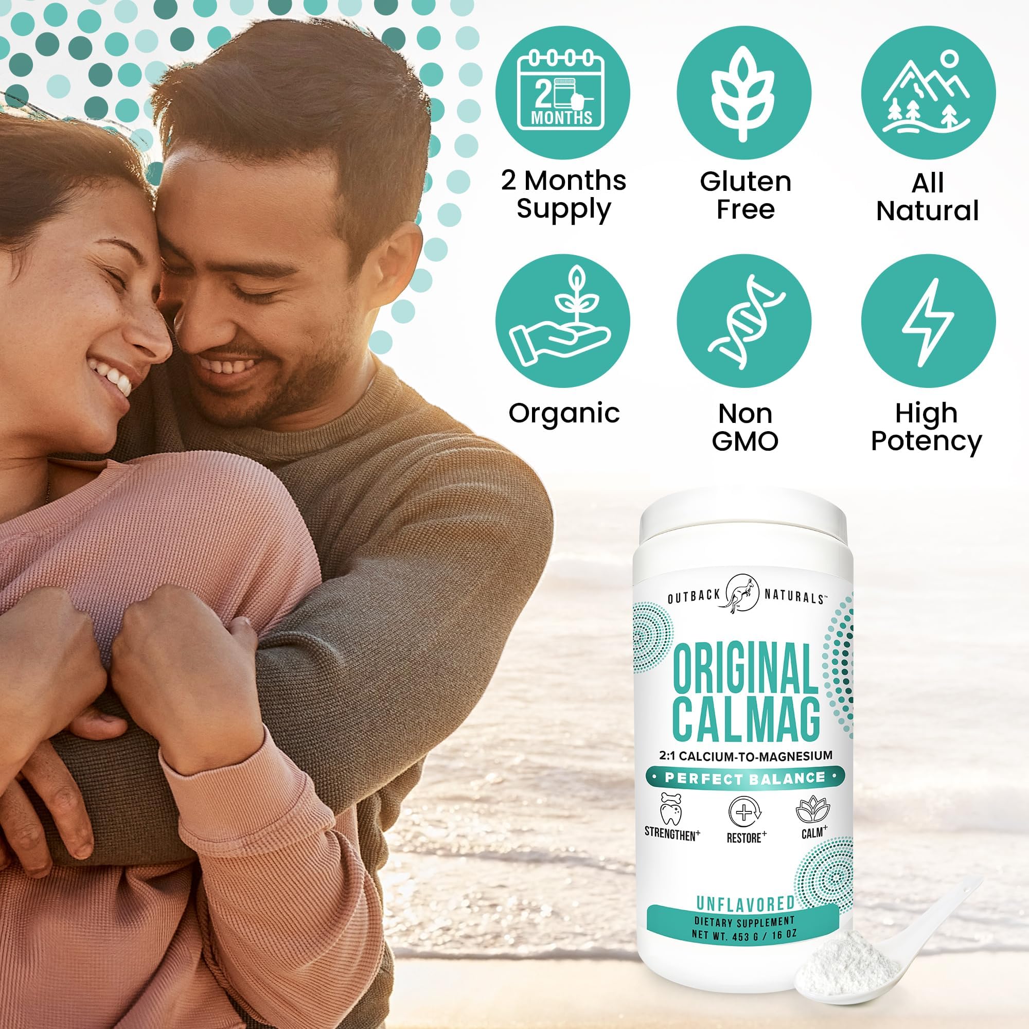 Outback Naturals mineral drink visual suggesting stress and sleep support benefits.