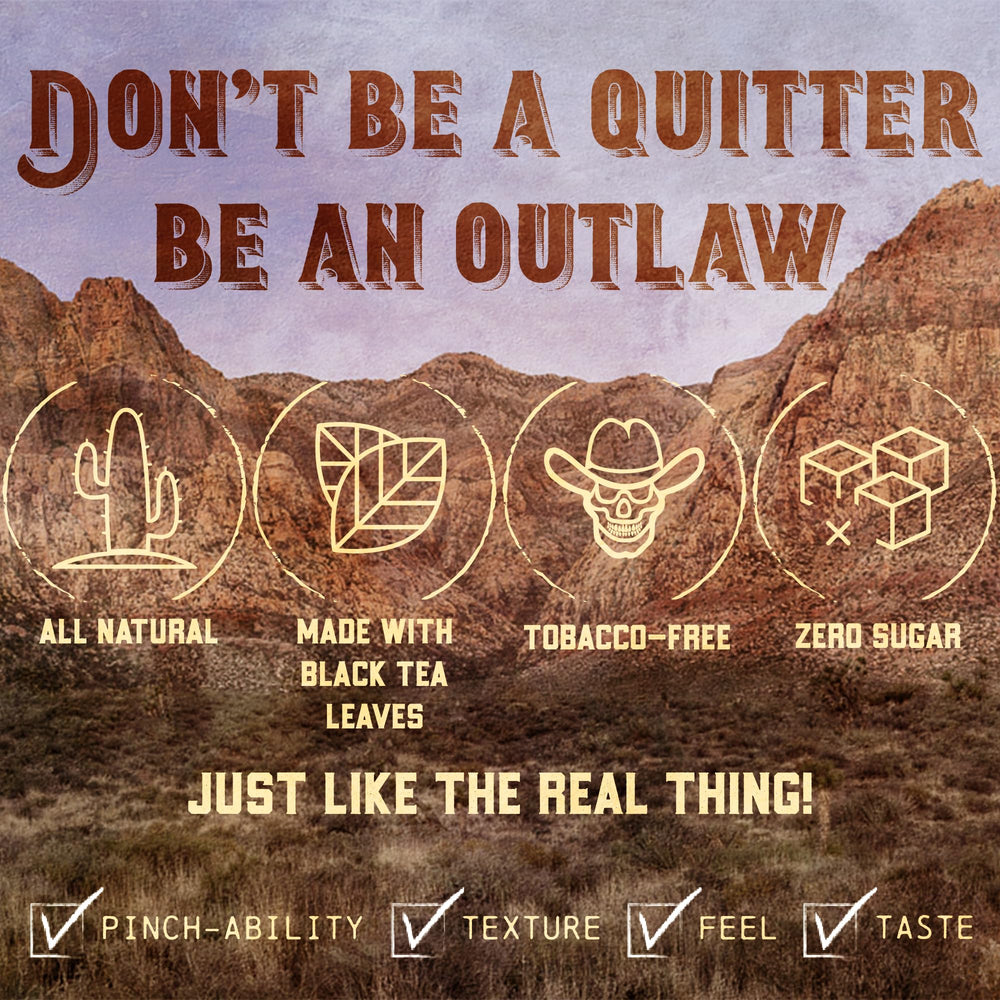 Outlaw Mint Fat Cut nicotine-free indicates a non-nicotine option for dipping.