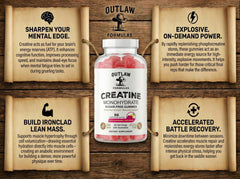 Outlaw Formulas Creatine Monohydrate Gummies label shows 5g per serving