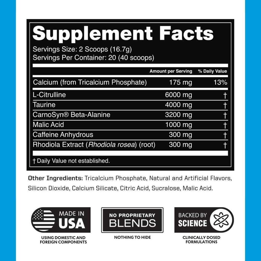 Outwork nutrition blue raspberry flavor powder ready in shaker for quick workouts