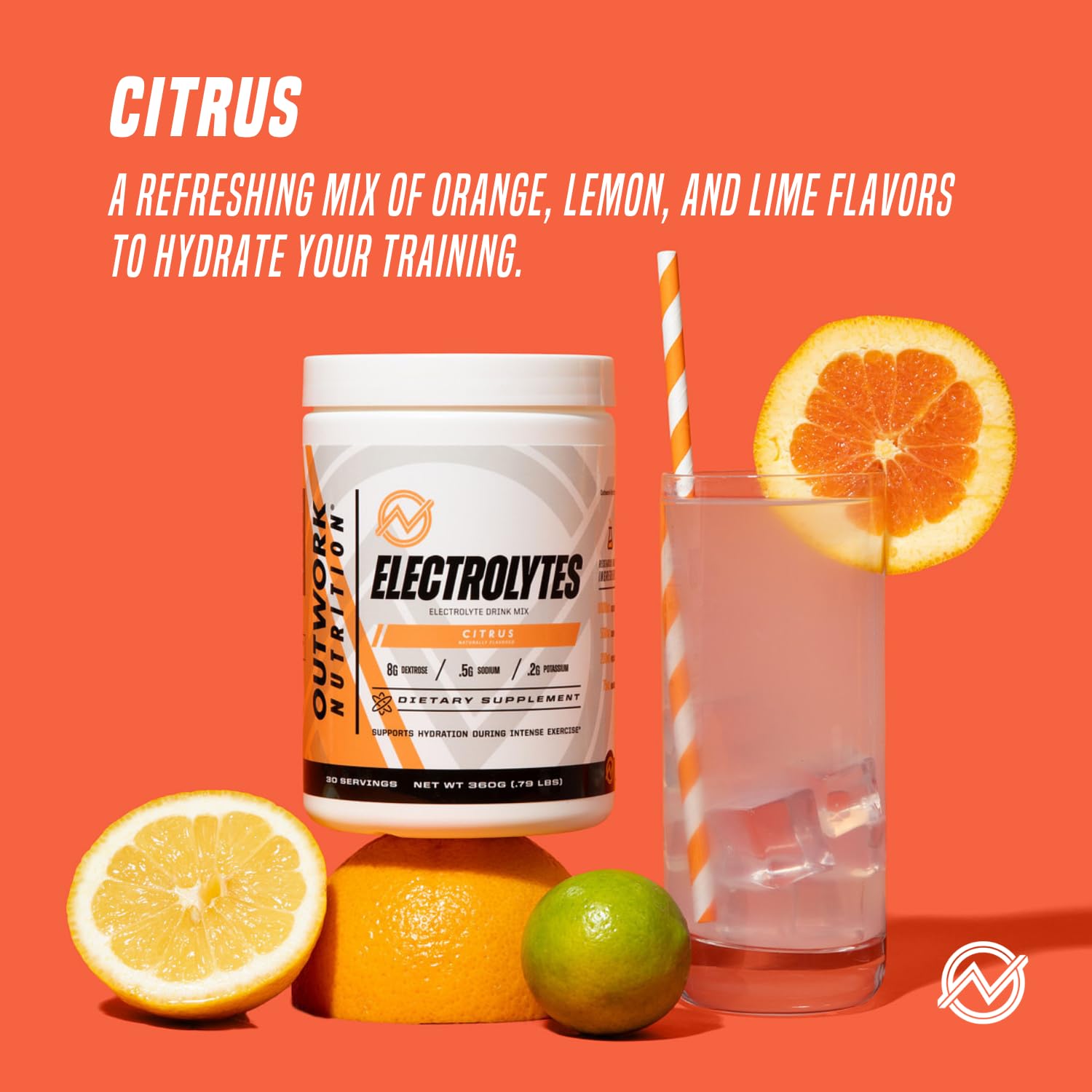 Electrolytes powder in bottle illustrating portable hydration on the go with Outwork