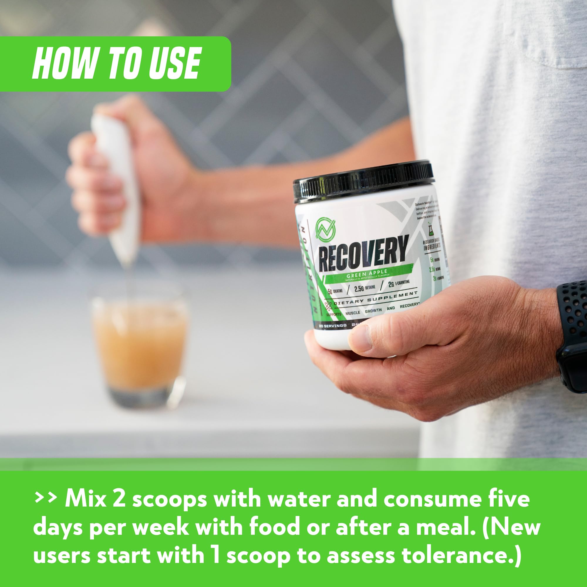 Outwork Nutrition mixed green apple drink after workout for easy consumption
