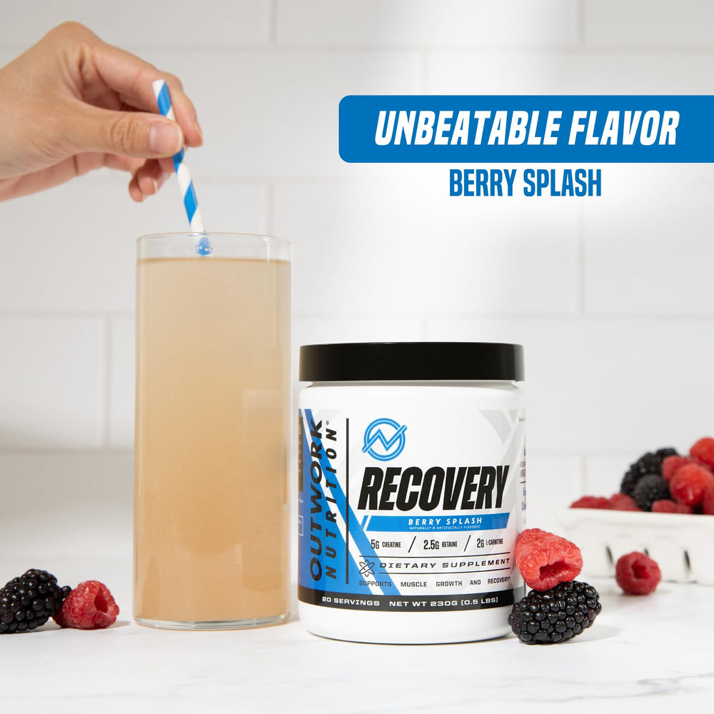 Outwork Nutrition post-workout recovery label closeup highlights transparent ingredient info