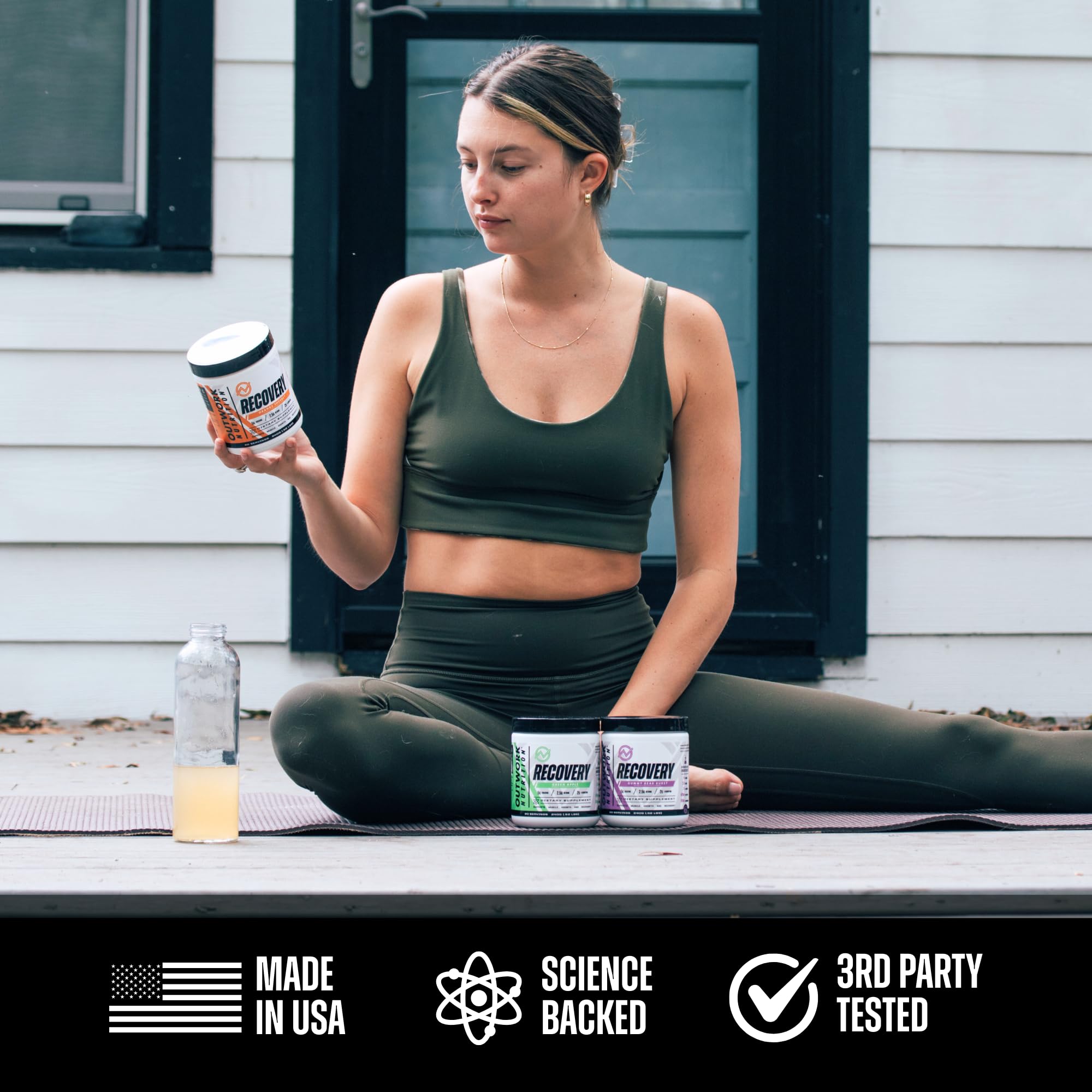 Outwork Nutrition shaker and powder mix for convenient post-workout refresh.