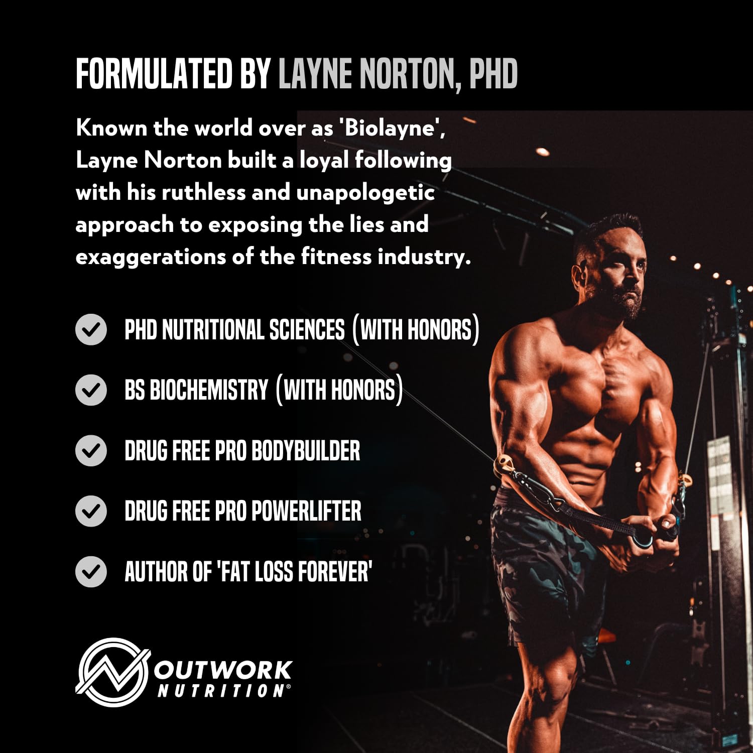 Outwork Nutrition whey isolate lab science image conveying research-based formulation.