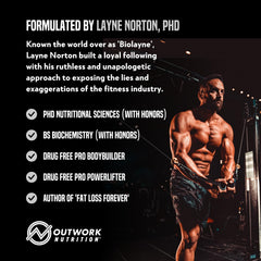 Outwork Nutrition whey isolate lab science image conveying research-based formulation.