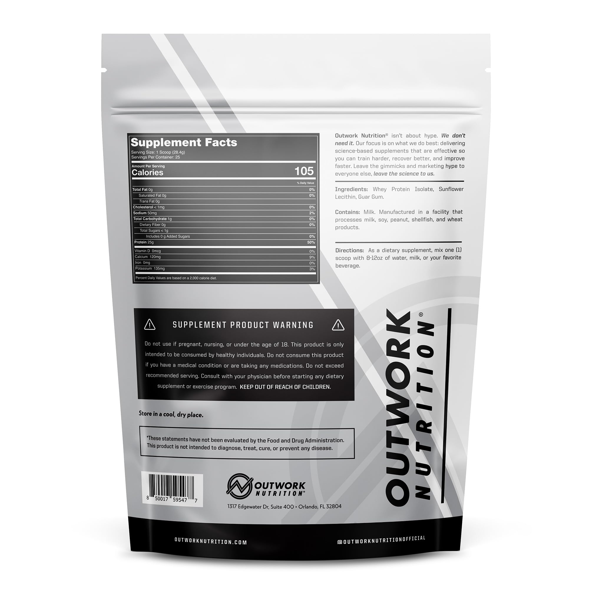 Outwork Nutrition whey isolate scoop dispensing showing precise leucine-rich serving.