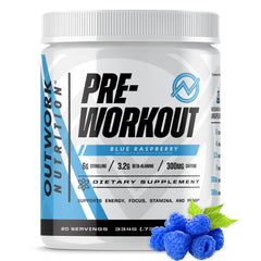 Outwork Nutrition preworkout blue raspberry tub ready to mix for focused energy