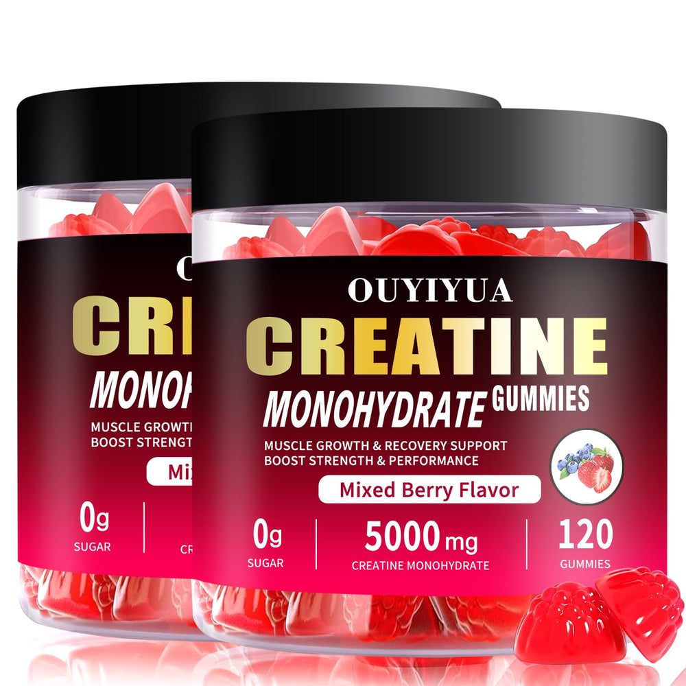 OUYIYUA Creatine Gummies bottle front shows sugar-free performance support for workouts