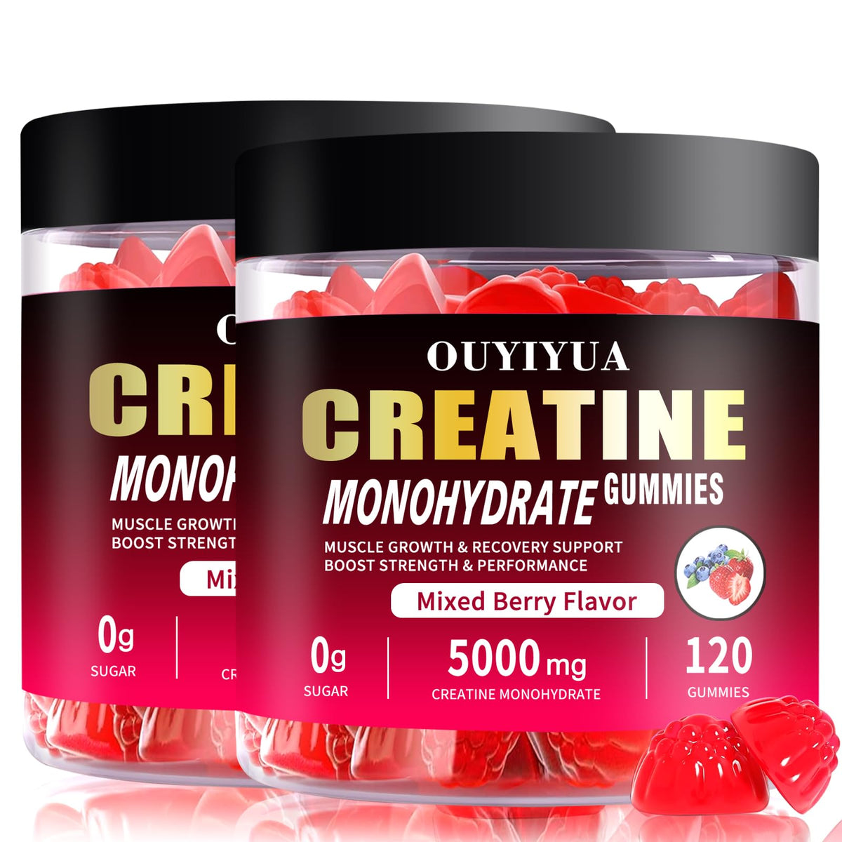 OUYIYUA Creatine Gummies bottle front shows sugar-free performance support for workouts