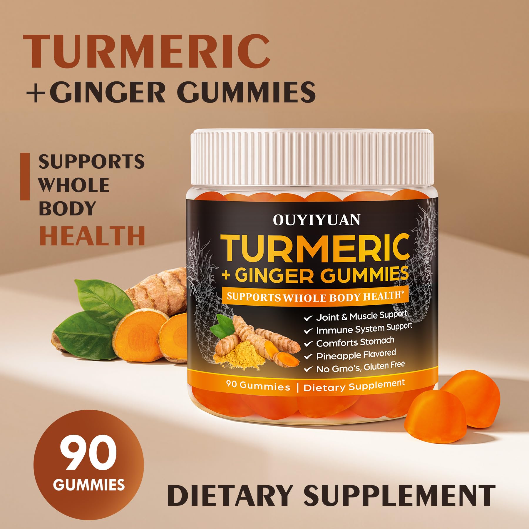 OUYIYUA Gummies daily serving, gluten-free, non-GMO, sugar-free for sensitive stomachs.