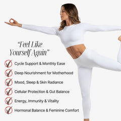 Close-up of OVA Flame organ capsules highlighting a nutrient-dense formula for women.