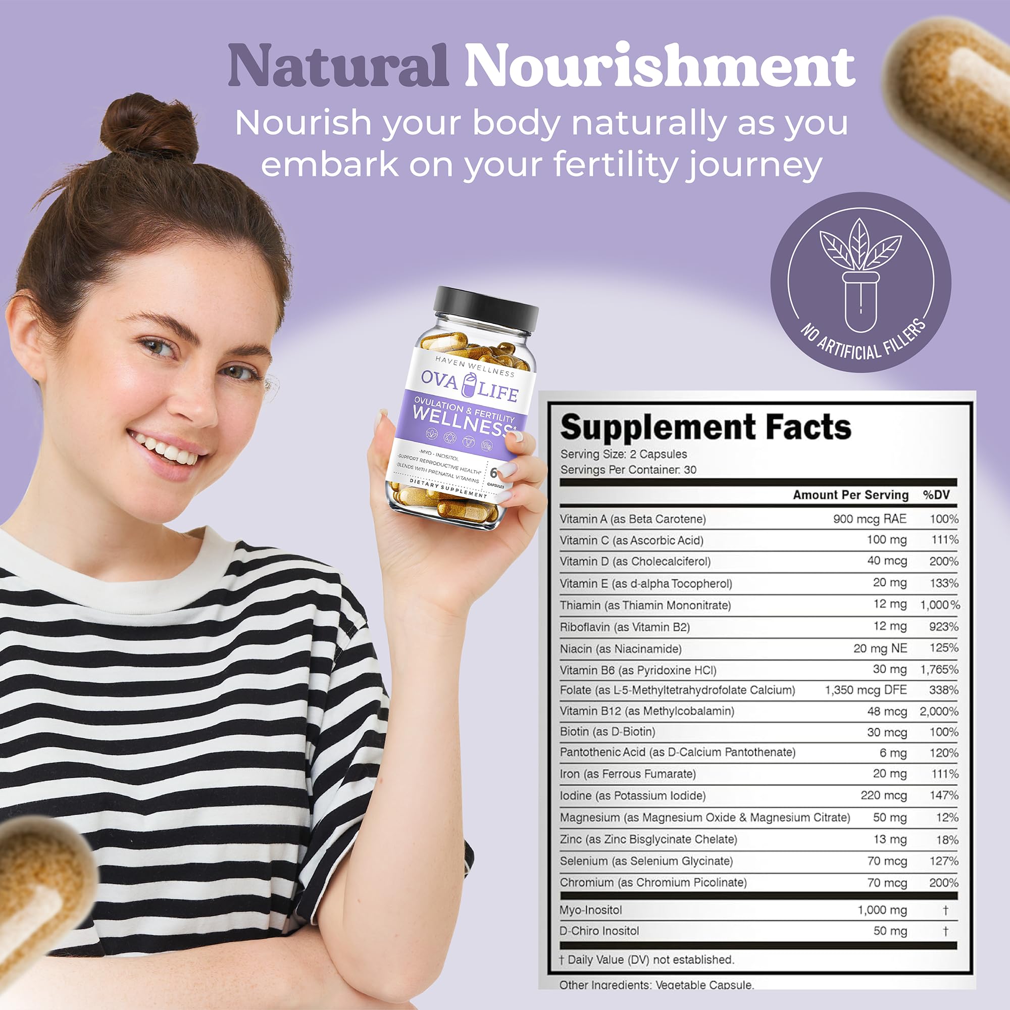 Ovalife natural nourishment formula with clean ingredients for women.