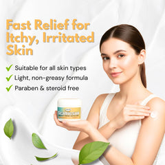 Ovante Scabiesun ingredients close-up highlights tea tree oil and vitamin C.