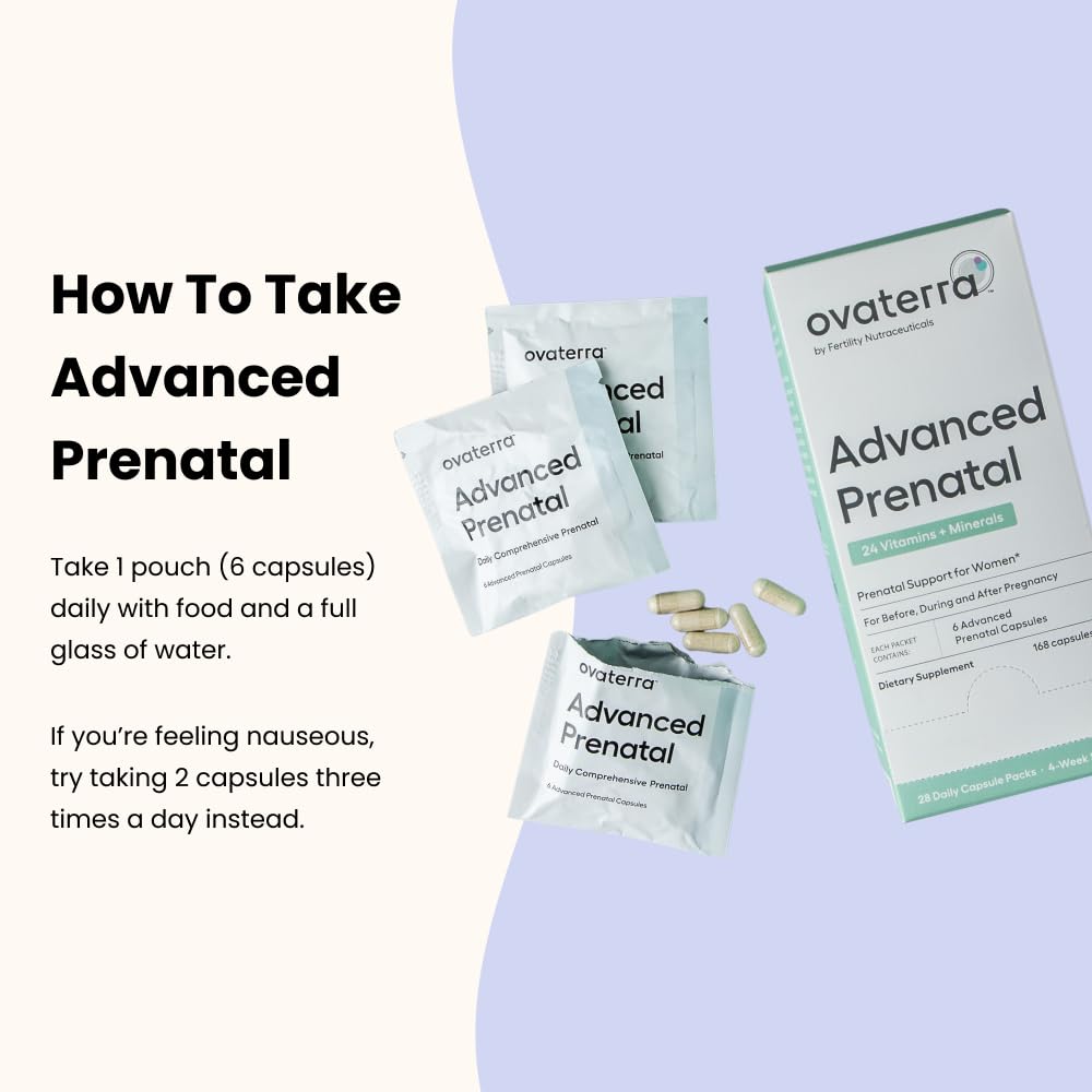 Six capsules per day: Ovaterra prenatal vitamins support a calm, balanced morning.