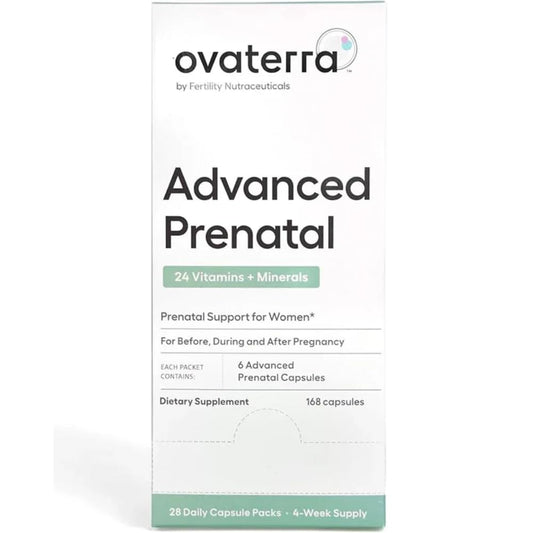 Ovaterra Advanced Prenatal daily packets display six capsules for easy use and routine.