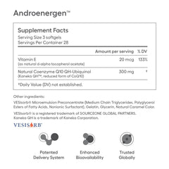 Ovaterra AndroEnergen CoQ10 100mg softgel closeup suggesting energy support.