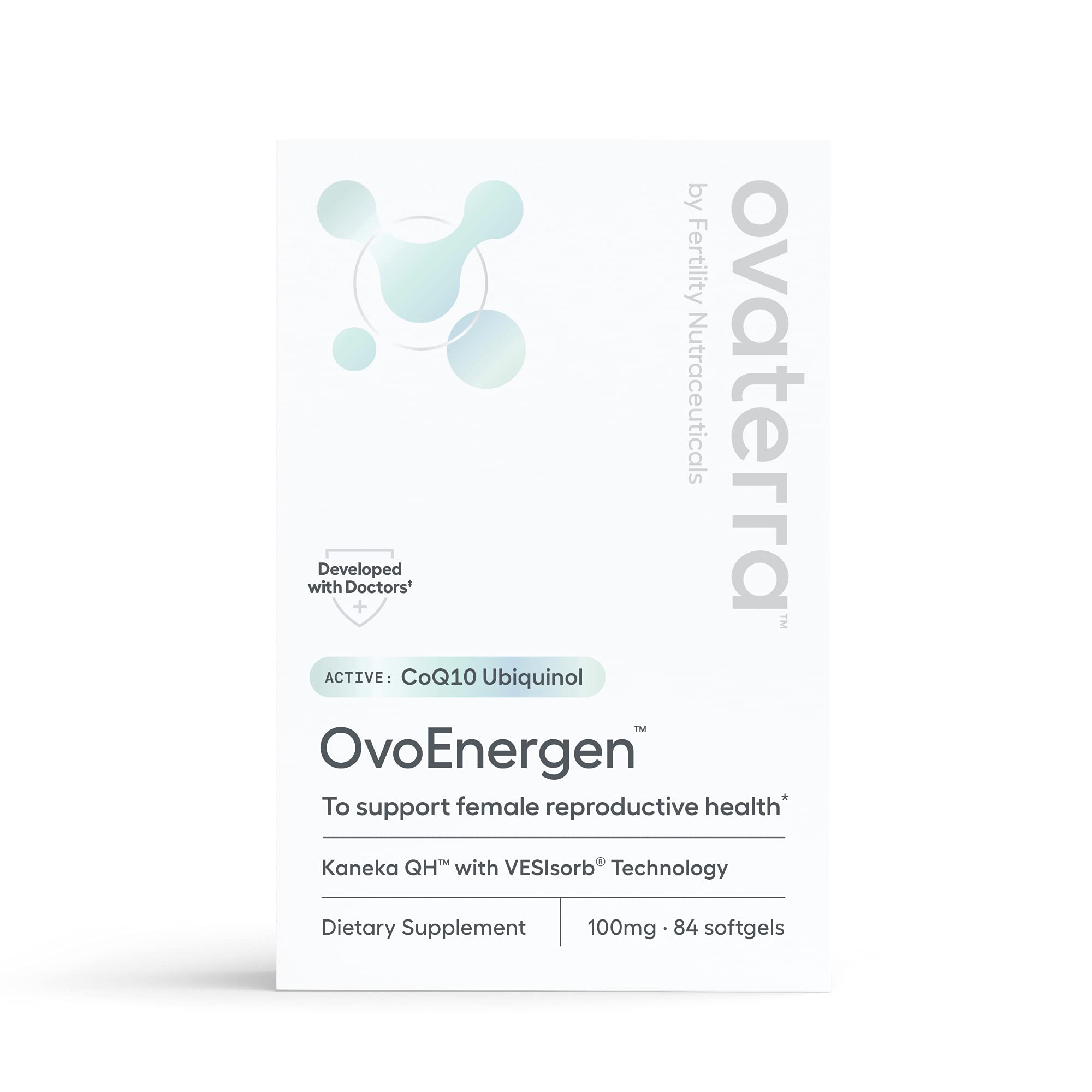 Ovaterra OvoEnergen bottle displaying 28-day supply for reproductive health support and egg health