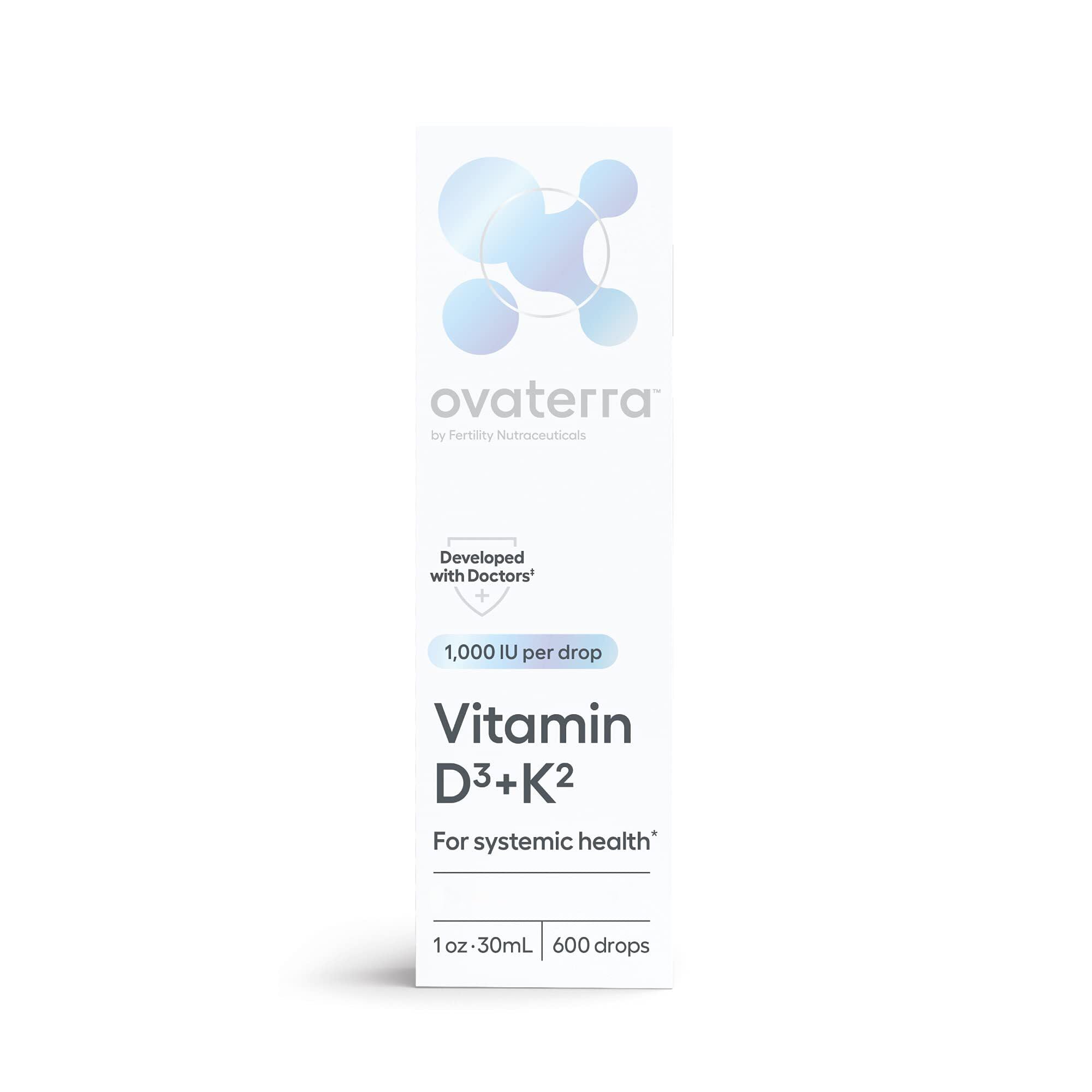 Ovaterra Vitamin D3 & K2 liquid bottle shown for daily bone support and wellness
