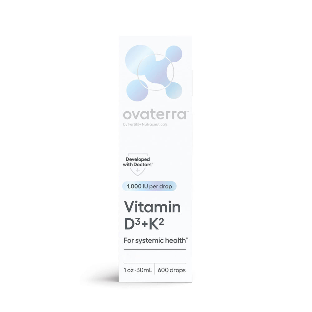 Ovaterra Vitamin D3 & K2 liquid bottle shown for daily bone support and wellness