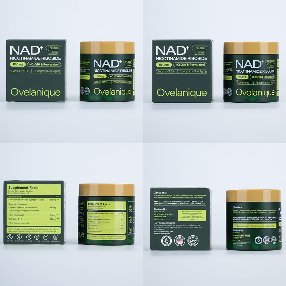 Ovelanique NAD packaging indicates GMP certification and third-party testing.